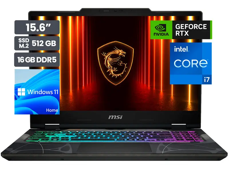 Laptop Gamer MSI Cyborg 15 B2RWEK 15.6″ Intel Core 7-240H 16GB SSD512GB RTX5050 8GB Wind11 Home