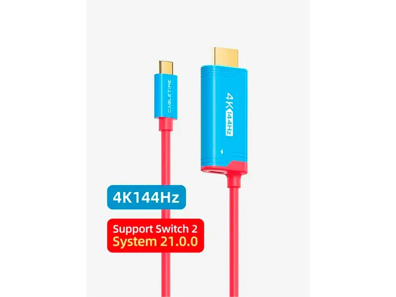 Cable USB-C a HDMI 2mts CABLETIME CC25L PD100W 4K 144Hz Rojo /Azul - Imagen 2