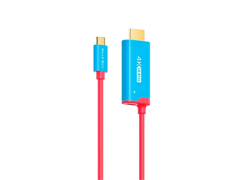 Cable USB-C a HDMI 2mts CABLETIME CC25L PD100W 4K 144Hz Rojo /Azul