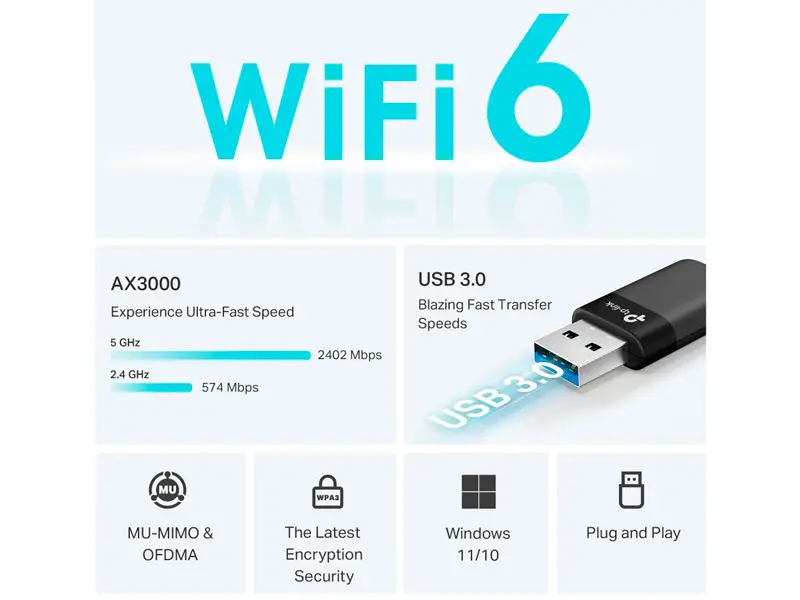Adaptador USB Wi-Fi 6 TP-Link Archer TX50U AX3000 Dual Band - Imagen 3