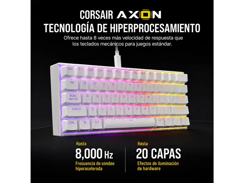 Teclado Gaming CORSAIR K65 RGB Mini 60% CHERRY MX SPEED Blanco - Imagen 3