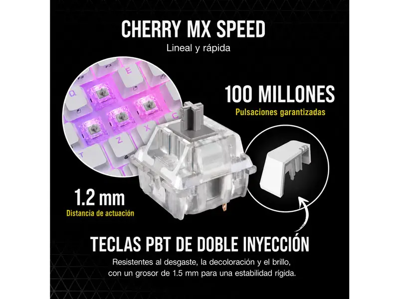 Teclado Gaming CORSAIR K65 RGB Mini 60% CHERRY MX SPEED Blanco - Imagen 2