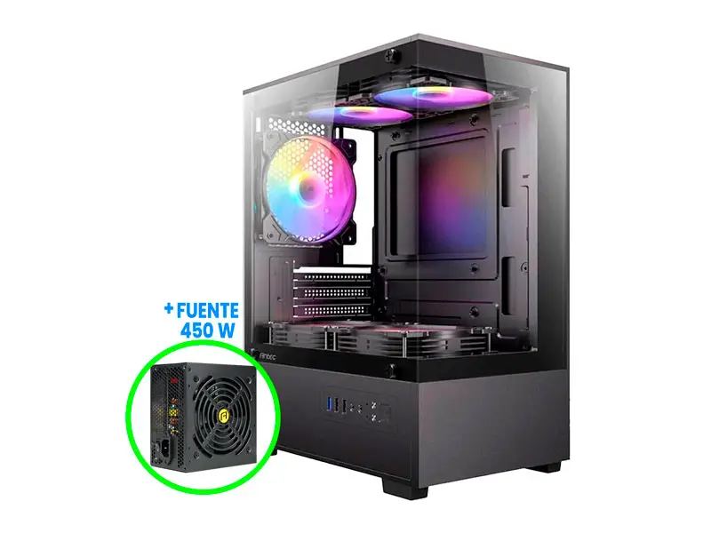 Case Antec VCX100M ARGB + Fuente 450W Black (0-76134S-1025-1-3)