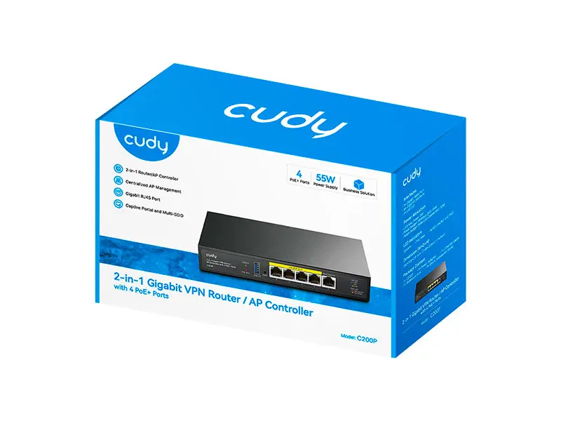 Router CUDY C200P Gigabit VPN controlador AP 4 puertos POE+ - Imagen 2