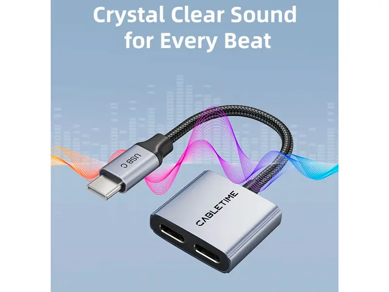 Adaptador USB-C a USB-C Audio 3.5mm CABLETIME CPA2G PD60W - Imagen 3