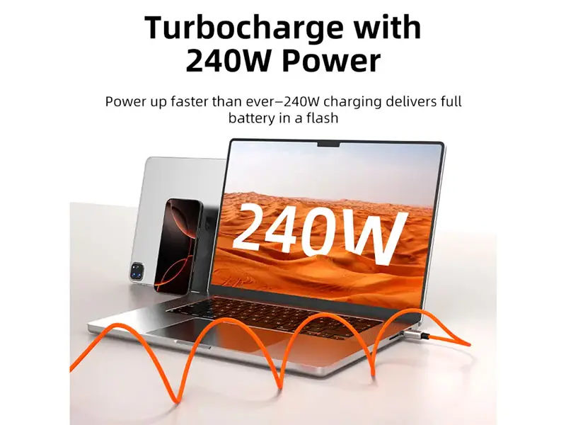 Cable USB-C a USB-C 1mts CABLETIME CU06H 240W Magnetico Anaranjado - Imagen 3