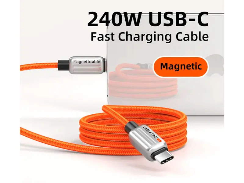Cable USB-C a USB-C 1mts CABLETIME CU06H 240W Magnetico Anaranjado - Imagen 2