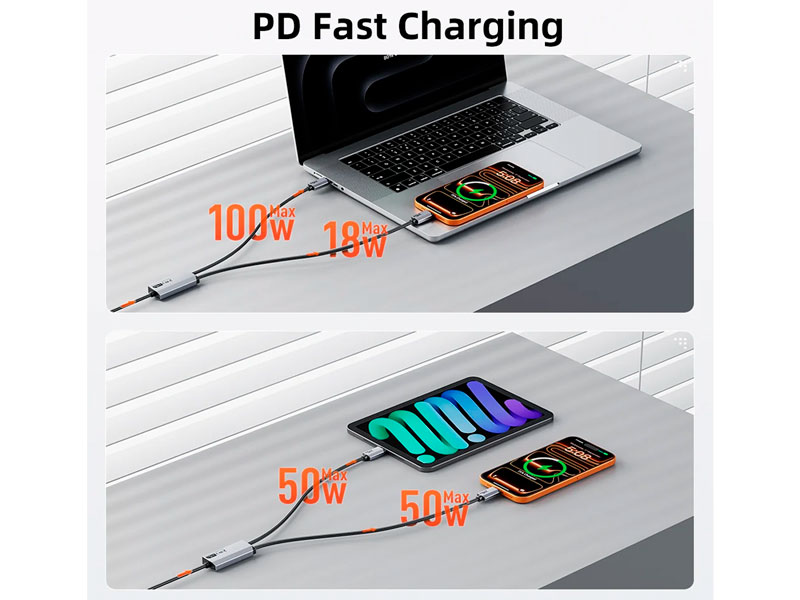 Cable USB-C a USB-C 2 en 1 CABLETIME CU14J PD140W 1.5m - Imagen 3