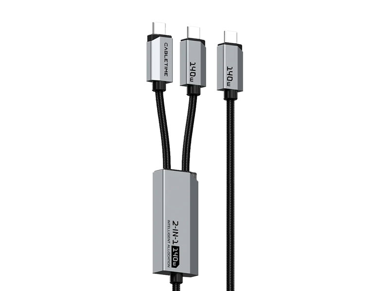 Cable USB-C a USB-C 2 en 1 CABLETIME CU14J PD140W 1.5m