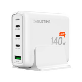 Cargador de pared CABLETIME G14WE GaN 4 en 1 USB-A/3xUSB-C PD140W Blanco