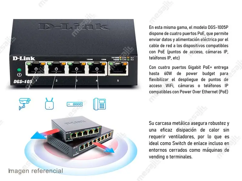 Switch D-Link DGS-105 5 Puertos Gigabit 10/100/1000 Mbps - Imagen 2