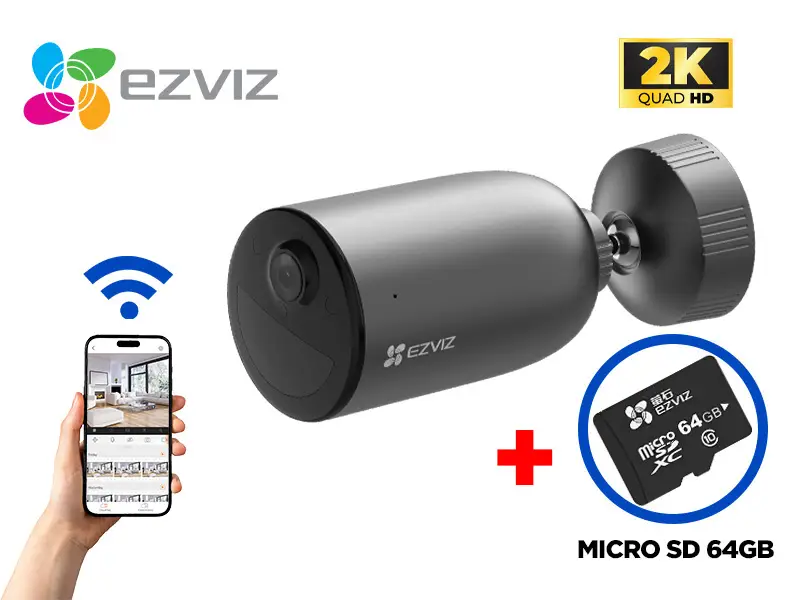 CAMARA EXTERIOR EB3 CON BATERIA WIFI 2.4 EZVIZ + MICRO SD DE 64 GB