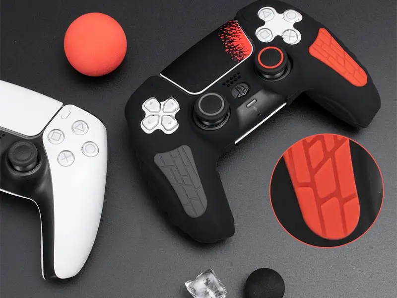 Protector De Silicona Para Mando PS5 Dualsense AKSW-181 Negro-Rojo - Imagen 2