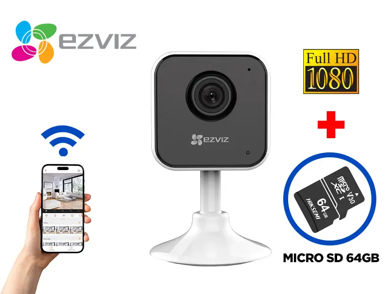 CAMARA INTERIOR H1C EZVIZ + MEMORIA MICRO SD DE 64GB