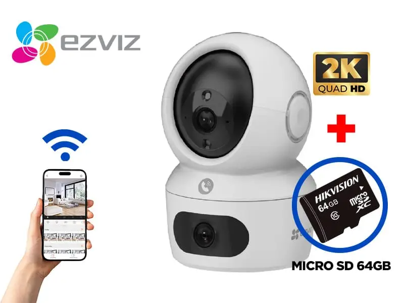 CAMARA DE SEGURIDAD INTERIOR DOBLE LENTE H7C + MEMORIA MICRO SD 64GB